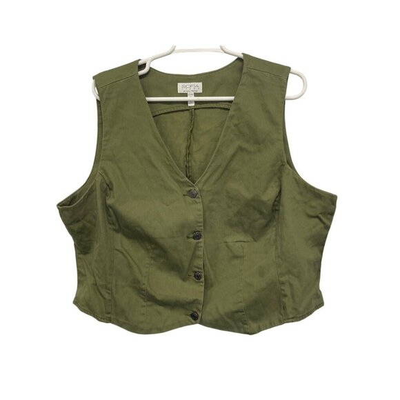 Sofia Jeans By Sofia Vergara Olive Green Button Front Sleeveless Vest Top XXL - Picture 1 of 4